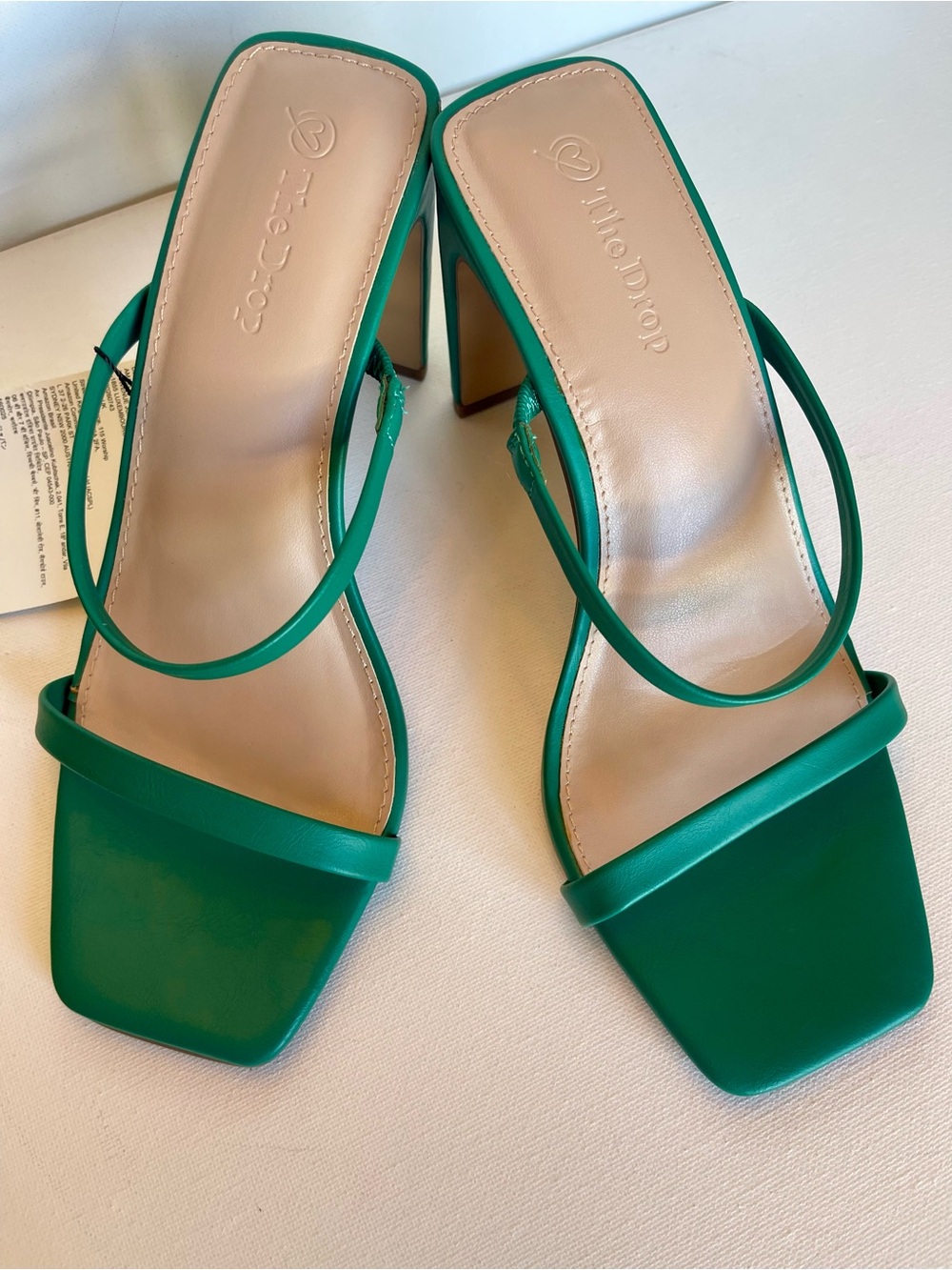 NEW THE DROP AVERY SQUARE TOE TWO STRAP HIGH HEELED SANDAL ULTRAMARINE GREEN SZ7 - Picture 7 of 16